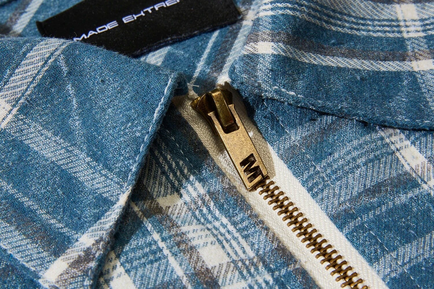 Destroyed plaid zip up