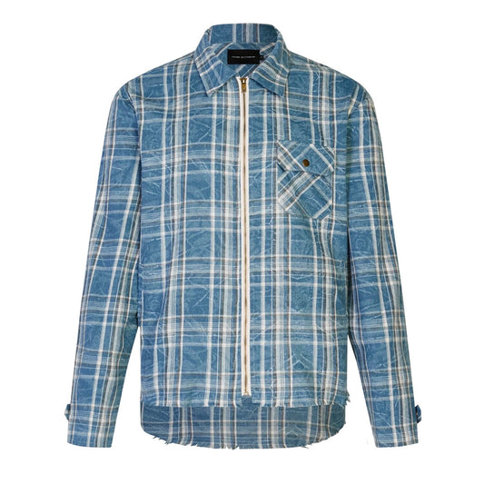 Destroyed plaid zip up